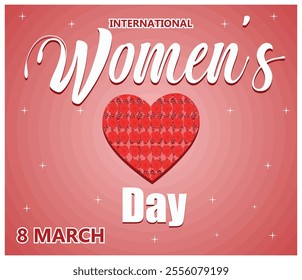 International Women Day with this vibrant red heart design featuring roses, symbolizing love and empowerment. Perfect for commemorating March 8th and honoring women achievements worldwide. 