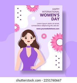 International Women Day Vertical Poster Flat Cartoon Hand Drawn Templates Illustration