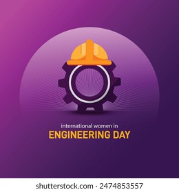 Día Internacional de la Mujer en la Ingeniería. Anuncio creativo del Día Internacional de la Mujer en la Ingeniería, afiche, publicación en redes sociales, Plantilla, diseño de tarjetas postales, etc. Concepto de ingeniería de chicas.