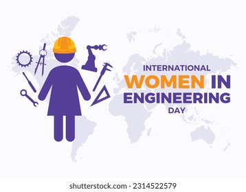 Ilustración vectorial del Día Internacional de la Mujer en la Ingeniería. Símbolo de ingeniero femenino. Elemento de diseño gráfico de ingeniero femenino. Vector de conjunto de iconos de ingeniería. 23 de junio. Día importante