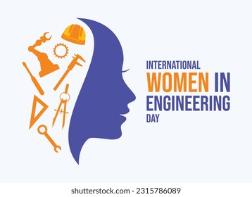 International Women in Engineering Day vector illustration. Woman face in profile purple silhouette vector. Woman engineer symbol. Female engineer graphic design element. June 23. Important day