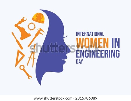International Women in Engineering Day vector illustration. Woman face in profile purple silhouette vector. Woman engineer symbol. Female engineer graphic design element. June 23. Important day