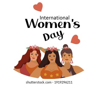 International Women s Day 8 March. Feminism female solidarity greeting card. Fight for freedom, independence, equality. Vector illustration.