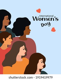 International Women s Day 8 March. Feminism female solidarity greeting card. Fight for freedom, independence, equality. Vector illustration