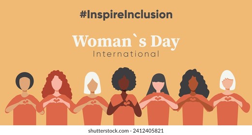 International Women s Day banner vector. Inspire Inclusion slogan with hand drawn women character. Design for poster, campaign, social media post