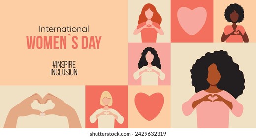 International Women s Day banner, geometric poster. Inspire inclusion campagne.