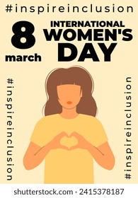 International Women s Day concept holiday. 8 march. Campaign 2024 inspireinclusion. Template for banner, card, poster, background. Flat vector illustration
