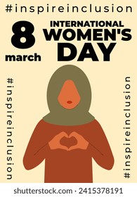 International Women s Day concept holiday. 8 march. Campaign 2024 inspireinclusion. Template for banner, card, poster, background. Flat vector illustration
