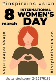 International Women s Day concept holiday. 8 march. Campaign 2024 inspireinclusion. Template for banner, card, poster, background. Flat vector illustration
