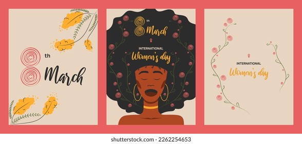 International women s day set of templates for card poster flyer flat vector illustration