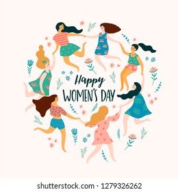 International Women s Day. Vector template with cute women for card, poster, flyer and other users