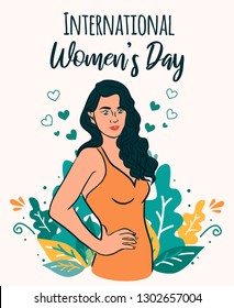 International Women s Day. Vector template with metis woman and flowers for card, poster, flyer and other users 