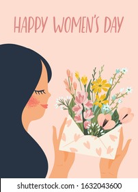 International Women s Day. Vector illustration with cute woman for card, poster, flyer and other users