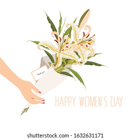 International Women s Day. Vector templates with cute bouquet for card, poster, flyer and other users.