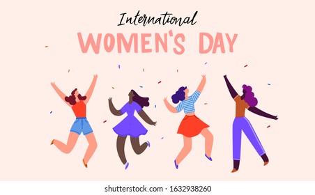 International Women s Day. Vector template with cute women for card, poster, flyer and other users