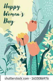 International Women s Day. Vector template with bouquet of flowers 