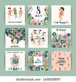 International Women S Day. Vector Templates With Cute Women For Card, Poster, Flyer And Other Users