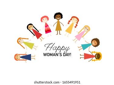 International Women s Day. Vector illustration with cute women for your design card, poster, flyer and other. Female characters