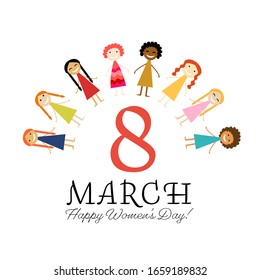 International Women s Day. Vector illustration with cute women for your design card, poster, flyer and other. Female characters. Sketch