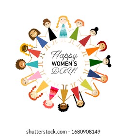 International Women s Day. Vector illustration with cute women for your design card, poster, flyer and other. Female characters. Sketch