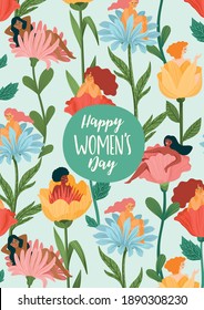 International Women s Day. Vector template with women and flowers for card, poster, flyer and other users