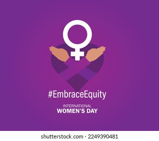 Internationaler Frauentag 2023, Thema der Kampagne: #EmbraceEquity Frauentag, Vektorgrafik. Geben Sie der Billigkeit eine große Umarmung.