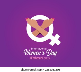 International Women's Day 2023, campaign theme: #EmbraceEquity. Women's Day vector illustration. Give equity a huge embrace.