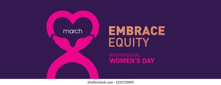 International Women's Day 2023, campaign theme: #EmbraceEquity. Women's Day banner vector illustration. Give equity a huge embrace.