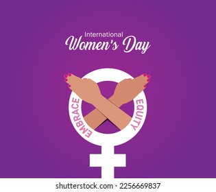 Día Internacional de la Mujer 2023, tema de la campaña: EmbraceEquity. Ilustración vectorial del Día de la Mujer. Dar a la equidad un abrazo enorme.