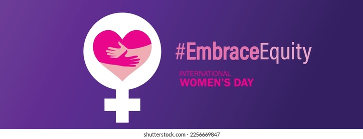 International Women's Day 2023, campaign theme: EmbraceEquity. Women's Day banner vector illustration. Give equity a huge embrace.