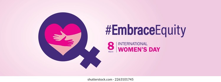 Día Internacional de la Mujer 2023, tema de la campaña: Adoptar la equidad. Ilustración vectorial del Día de la Mujer. Dar a la equidad un abrazo enorme.