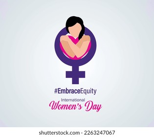 International Women's Day 2023, campaign theme: Embrace Equity. Women's Day banner vector illustration. Give equity a huge embrace.