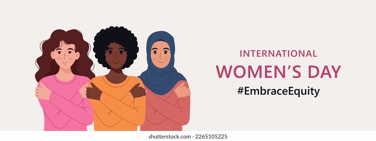 International Women's Day 2023, campaign theme: #EmbraceEquity. Women's Day vector illustration.