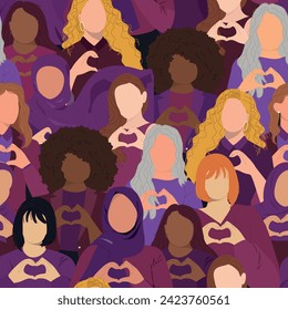  International Women's Day 2024 background. Concept of woman, femininity, diversity, inclusive and equality. Seamless pattern with different womens	