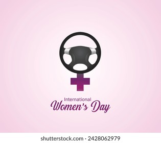 International Women's Day 2024, campaign theme: #InspirInclusion. Women's Day vector illustration. Car or automobile concept women's day  design.