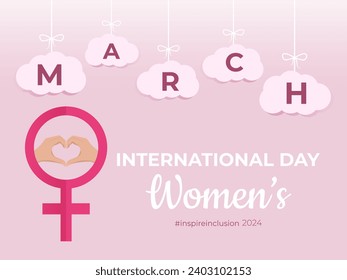International Women's Day.The 2024 #inspireinclusion campaign for gender equality .Template for postcards, banners, posters, flyers, vector illustration in a flat style.