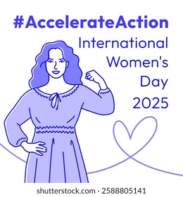 International Women's Day 2025: Accelerate Action campaign. A stylized outlined woman in a strong pose shows a strength gesture with her arm, symbolizing solidarity, women's rights and gender equality