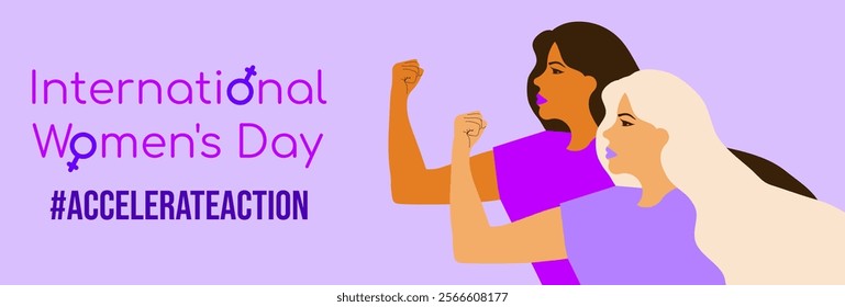 International women's day 2025 concept campaign theme - #AccelerateAction. Woman pose to show solidarity. Vector illustration