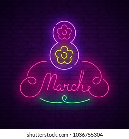 International Women's Day. 8 march banner, logo, emblem and label. Bright signboard, light banner. Vector illustration
