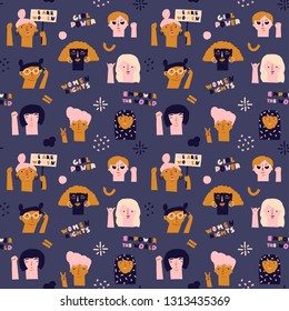 International Women's Day 8 of march seamless pattern in vector. Protesting women illustration.