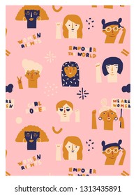 International Women's Day 8 of march card or poster in vector. Protesting women illustration.