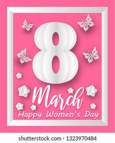 International Women's Day 8 March with frame, paper art's