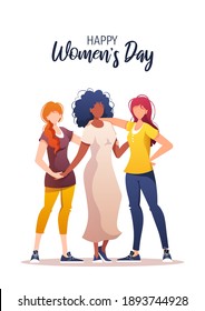 International Women's Day, 8 March card design. Feminism concept. Square vector illustration for card, banner, poster, postcard, flyer.