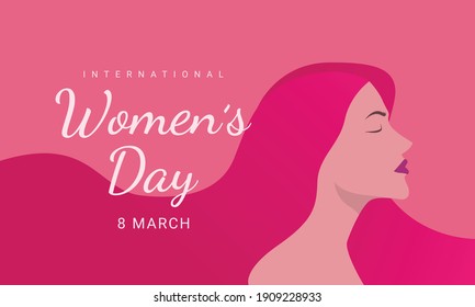 Día internacional de la mujer, 8 de marzo, ilustración de la cabeza de la mujer desde el lado de vista feliz día de la mujer.