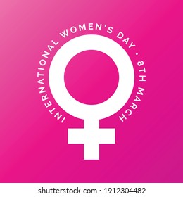 International Women's Day 8 March. Womens Day Logo With Typography And Female Gender Symbol On Pink Background. Vector Illustration Template For Social Media Post, Square Banner, Card Etc. 