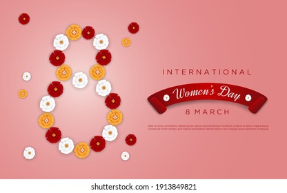  International Womens Day 8 March Greeting Card Flat Vector Illustration