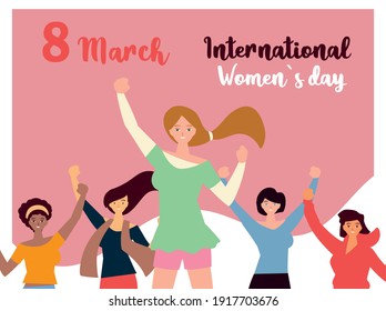 international womens day 8 march girls together activists movement vector illustration