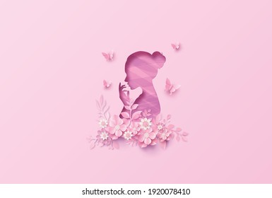 International Women's Day 8 march with frame of flower and leaves , Paper art style. - Shutterstock ID 1920078410