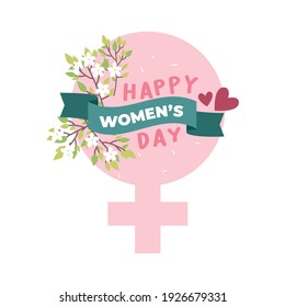 International Women's Day 8 March. Womens Day Logo with Typography and Female Gender. Vector Illustration