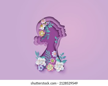 International Women's Day 8 march   with woman and butter fly , Paper cut style. - Shutterstock ID 2128529549